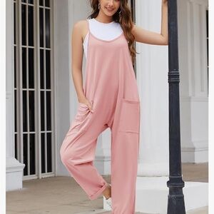Women's V Neck Sleeveless Jumpsuits Spaghetti Straps Harem Overalls W/ Pockets